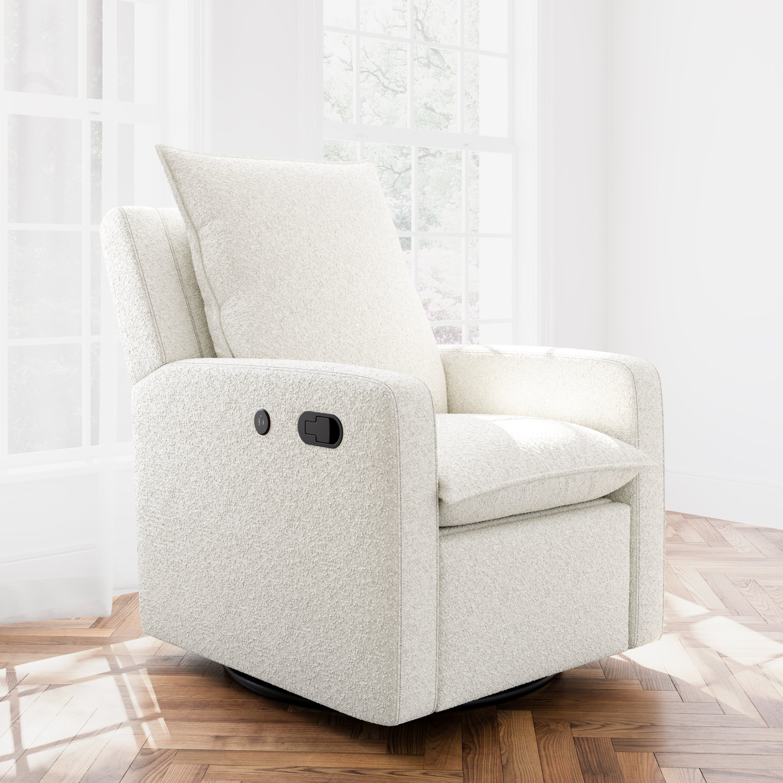 Timeless Swivel Glider, Ivory Boucle