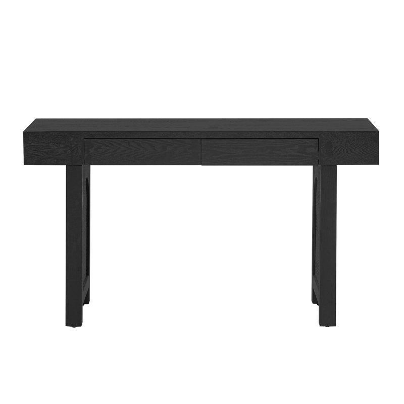 Stylish Rustic Narrow Console Table With Storage Drawers, Antique Black