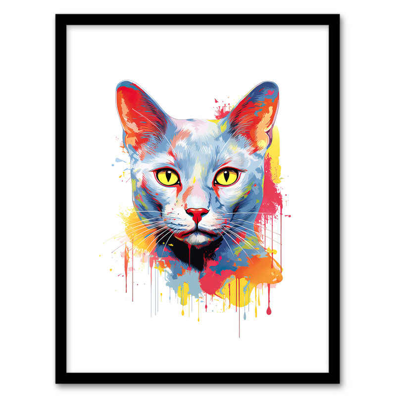 Russian Blue Cat Lover Orange Blue Yellow - Single Picture Frame Print