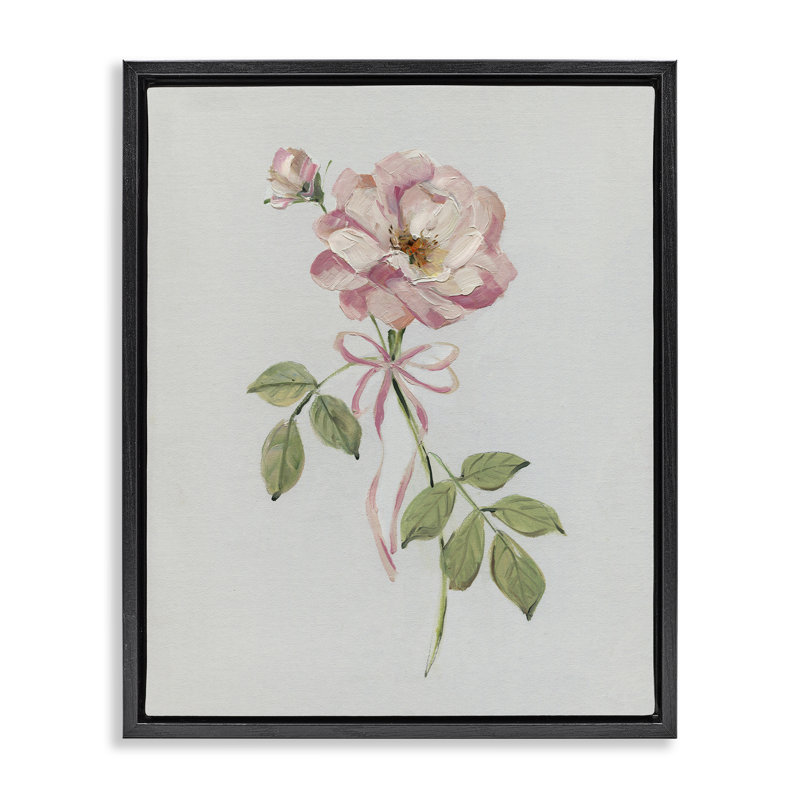 Zinnia rose avec ruban, Cadre flottant noir de jais, H 21 po x l 17 po