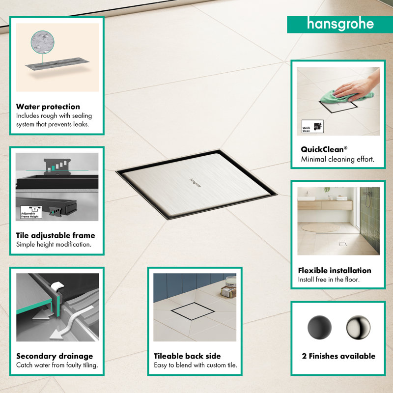 Rain Rock 6"x 6" Tile-In Shower Drain
