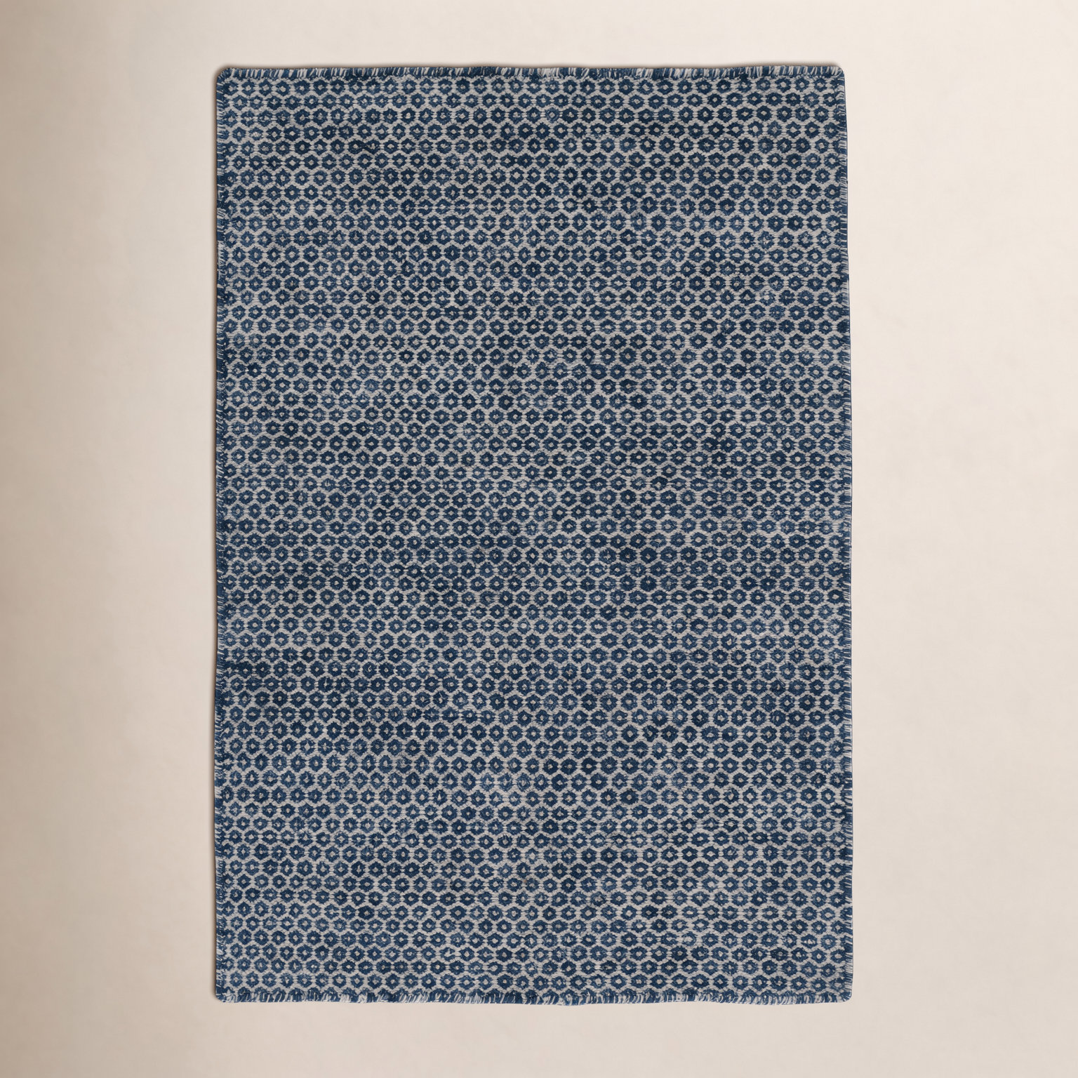 Honeycomb Handmade Rug, Indigo/Gray, Rectangle 7'6" x 9'6"