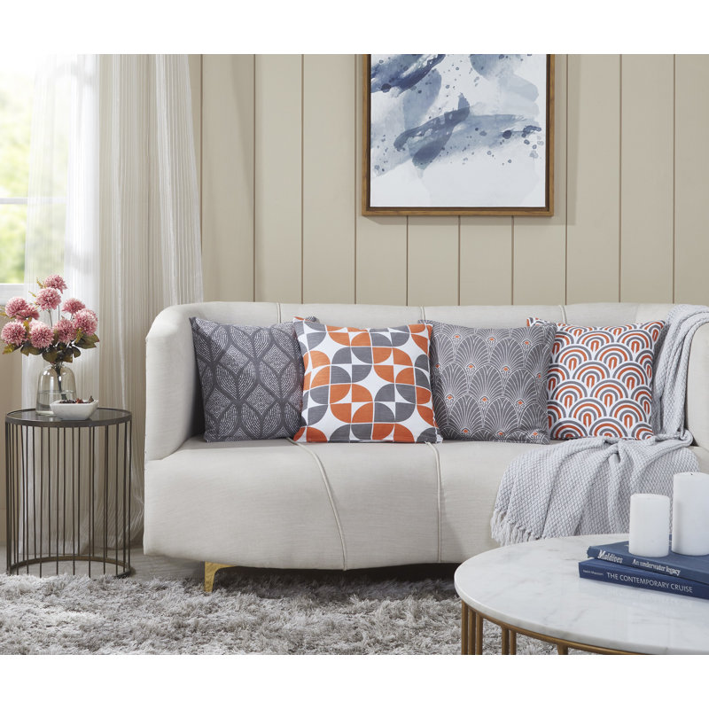Niel Square Cushion Cover, Orange/Grey/White