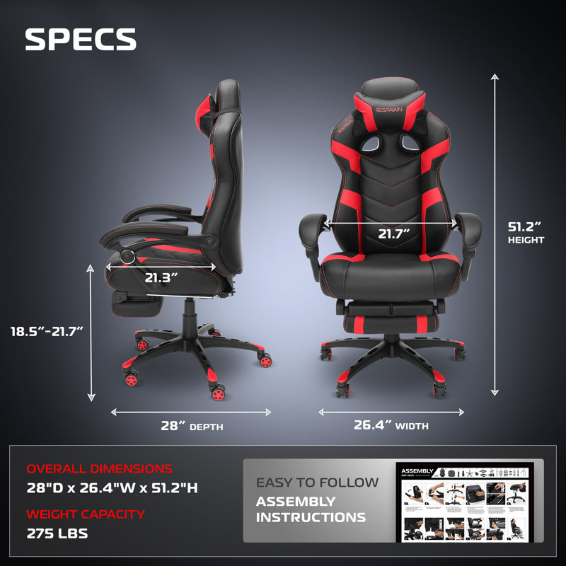 RESPAWN 110 Pro Ergonomic Gaming Chair with Footrest for Adults - Comfortable Office Gaming Recliner with Lumbar Support and Headrest, Racing Style Video Game Chairs for Computer Gamer
