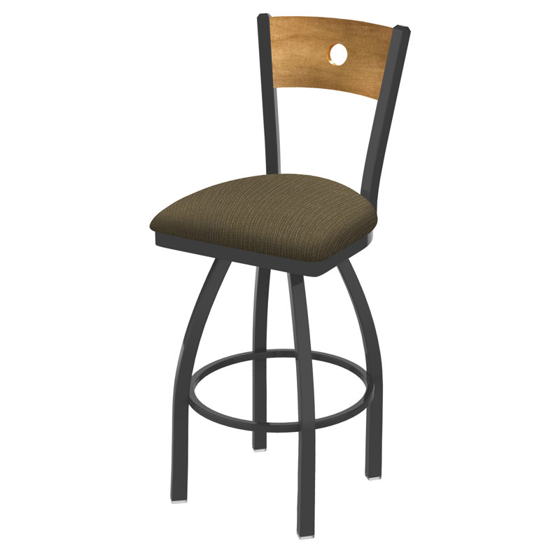 830 Voltaire Swivel Bar & Counter Stool, Medium Maple, Graph Cork Fabric / Pewter Frame, Bar Stool (30" Seat Height)