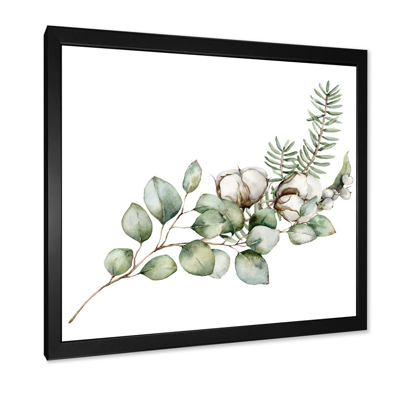 Bouquet de Noël avec branches d'eucalyptus - peinture sur toile à cadre flottant, H 30 po x l 30 po x P 1 po
