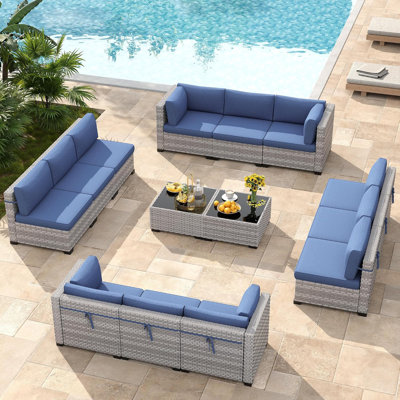  12 - Person Outdoor Wicker Patio Conversation Furniture Set with Cushions
