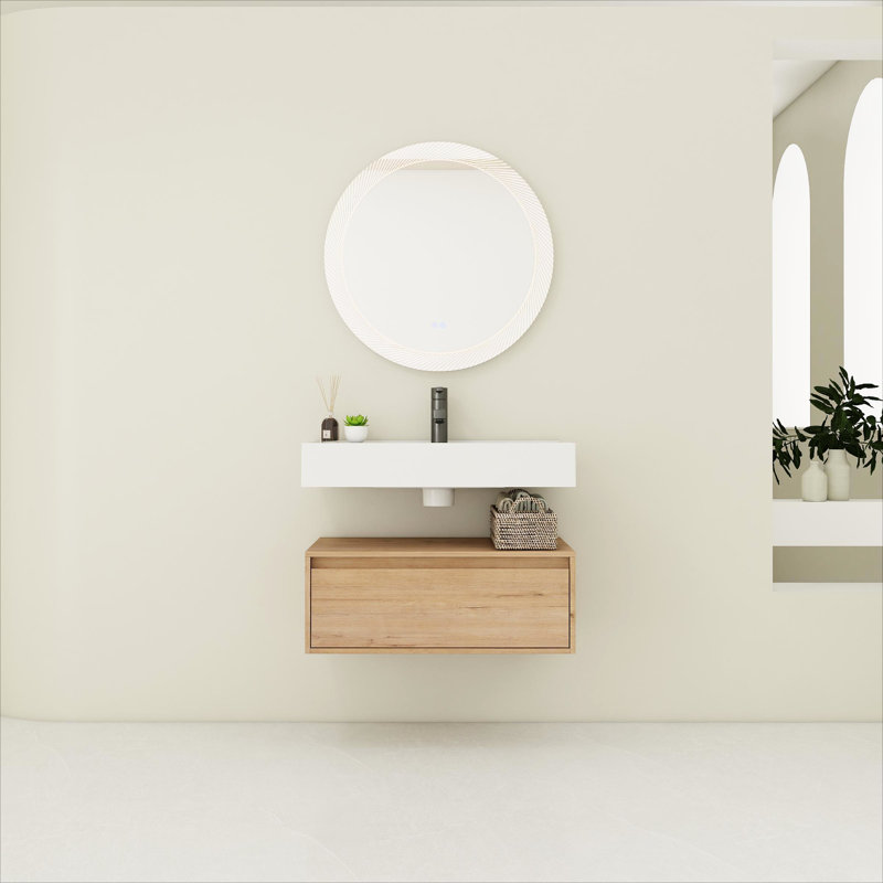 Comptoir de salle de bain avec lavabo en résine et design fonctionnel