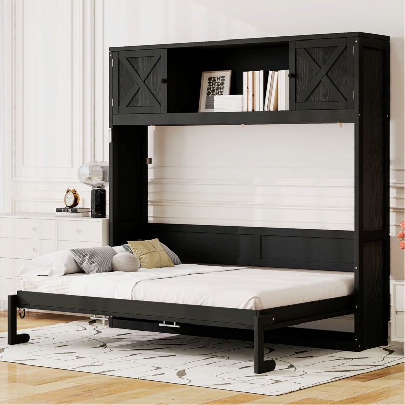 Lit escamotable avec armoires de rangement, Noir