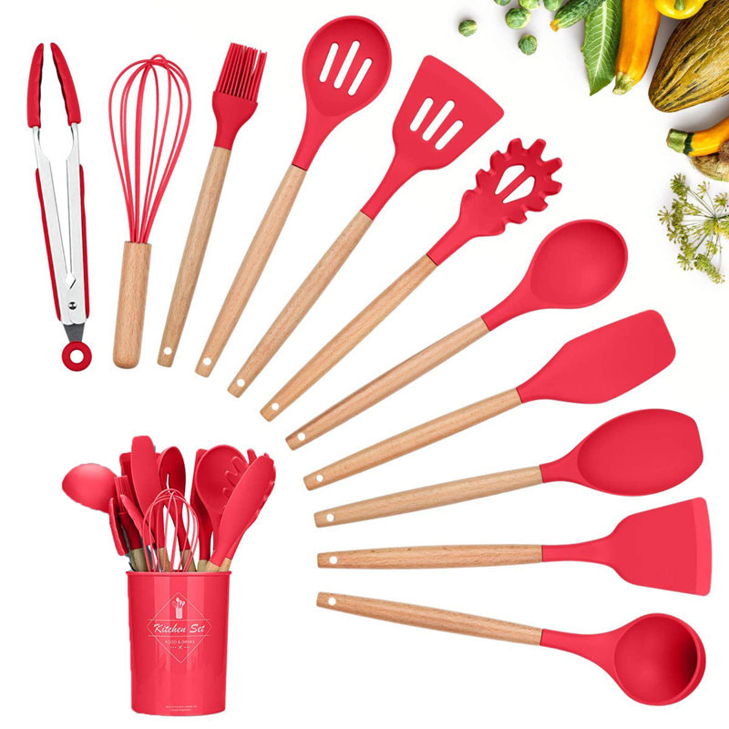 Silicone Cooking Utensils Kitchen Utensil Set, 12 Pieces, Red