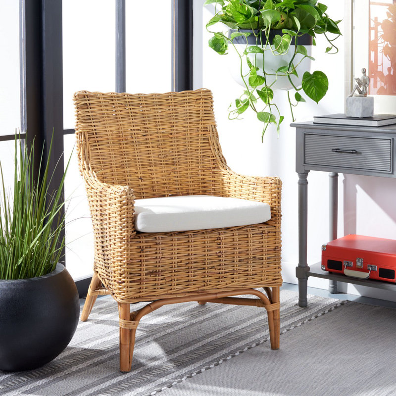 Chaise d'appoint en rotin avec coussin Militello, Naturel