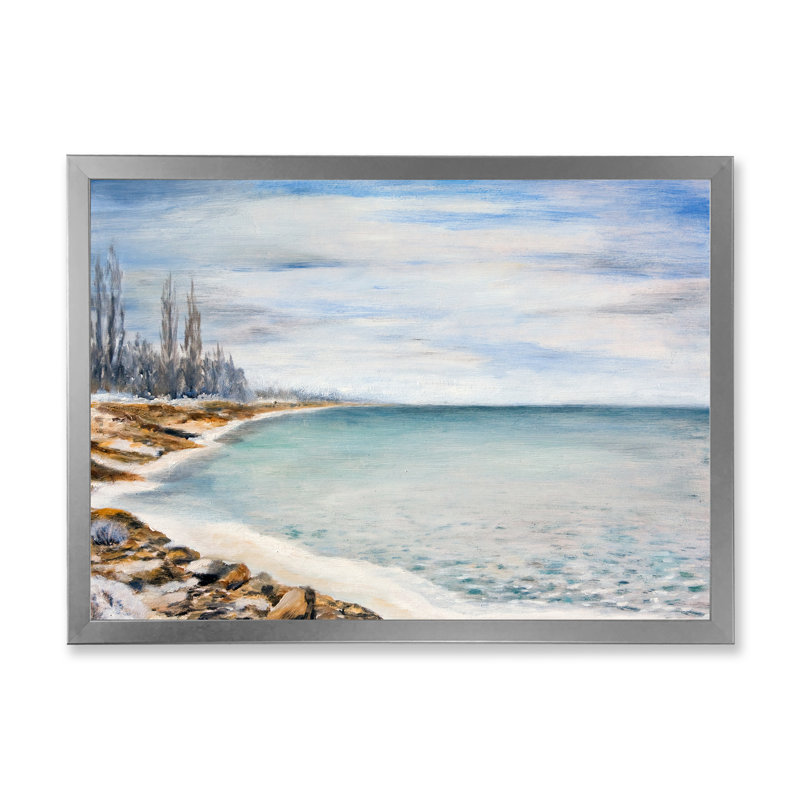 La mer est recouverte de glace - peinture sur toile, H 12 po x l 20 po x p 1 po, Encadrement argenté