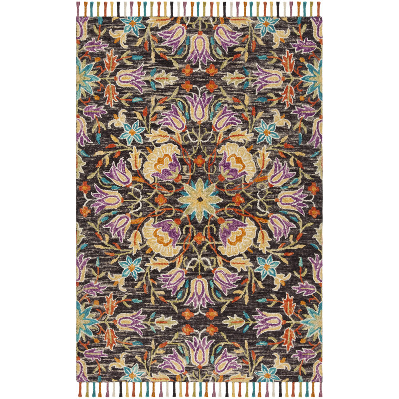 Vahakn Hand Tufted Wool Floral Rug, Rectangle 4' x 6'