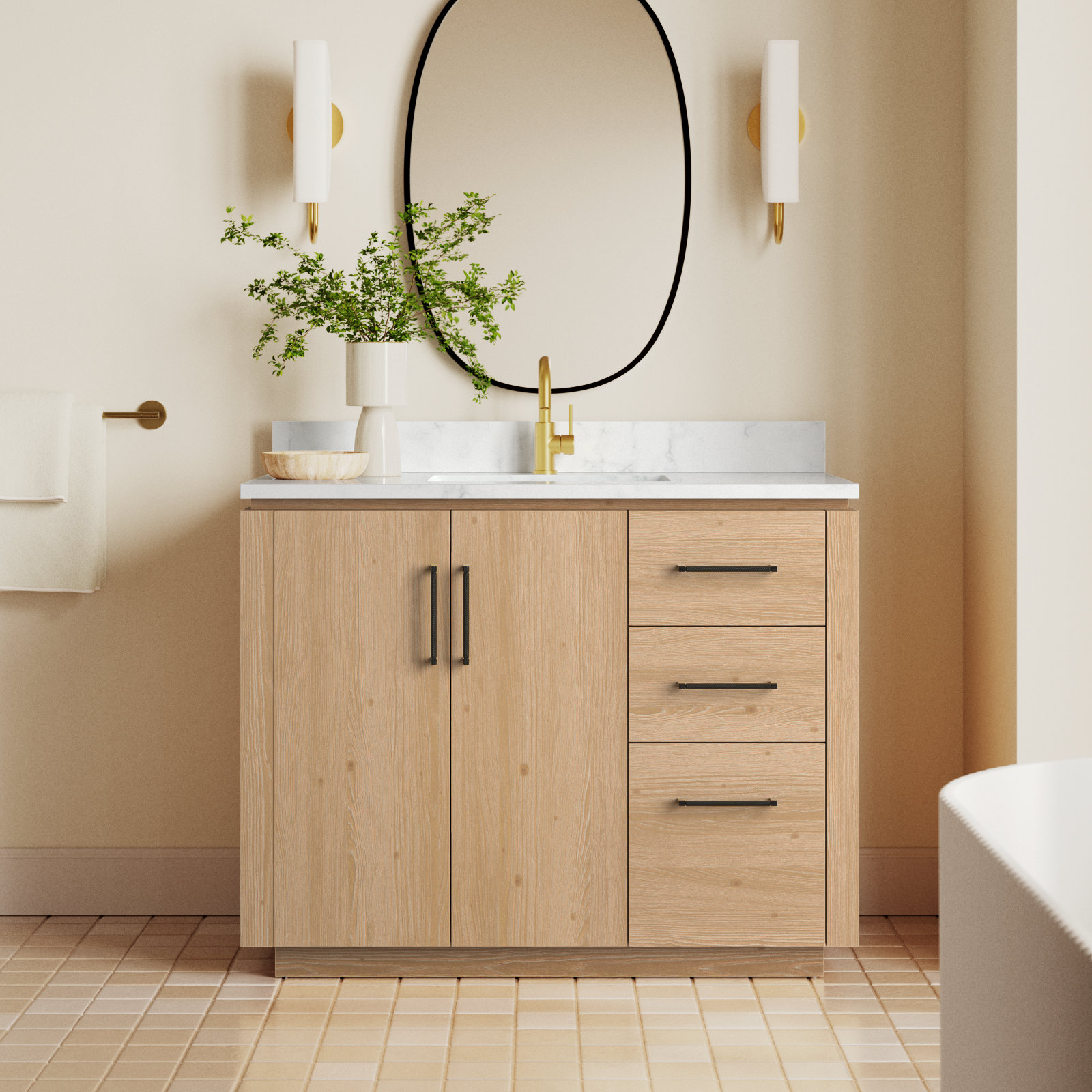 Cloverfield 42'' Single Bathroom Vanity, Fir Wood Brown, Matte Black