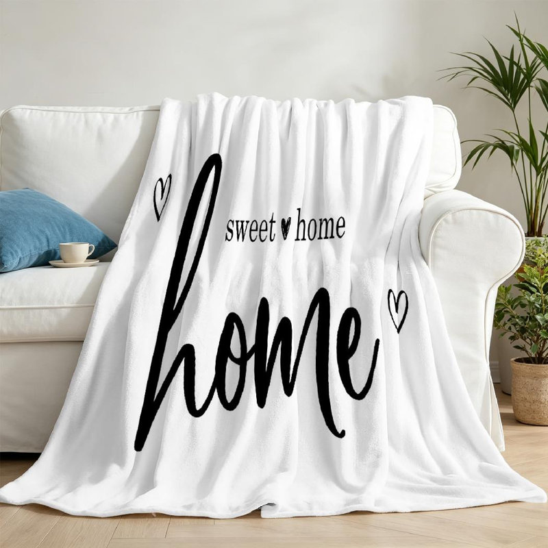 Jeté en molleton blanc ultra doux en flanelle, imprimé simple face Home Sweet, Throw 50" x 60"
