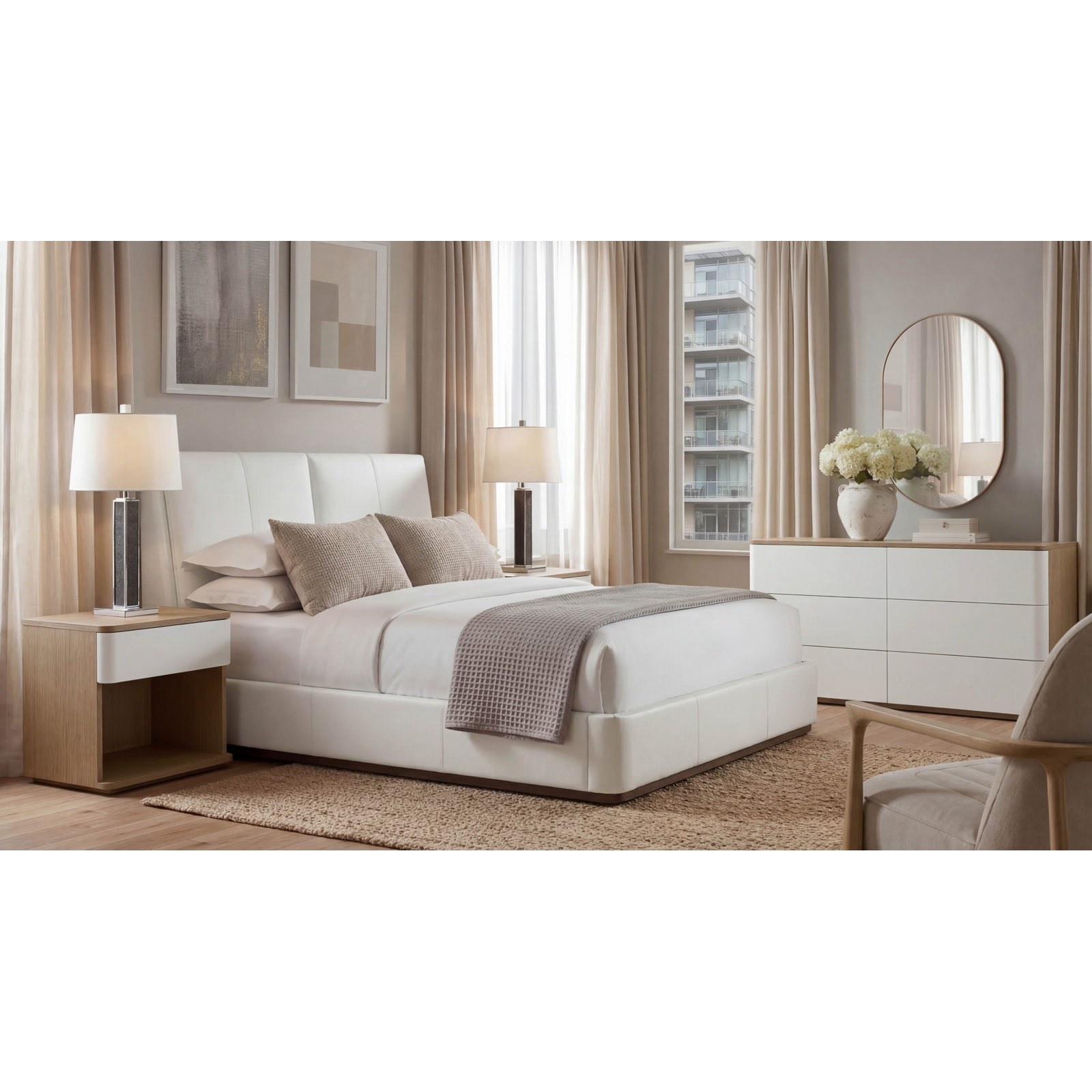 Colten Upholstered Bed, White, King