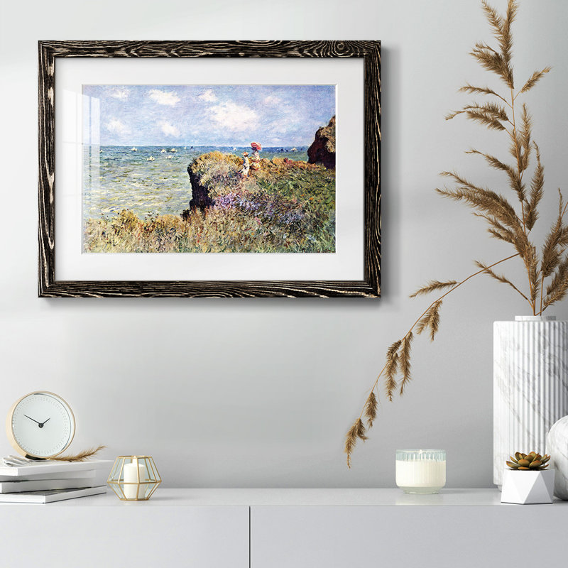 «Walk On The Cliff» par Monet, reproduction d'art encadrée, H 14 po x l 20 po, Noir