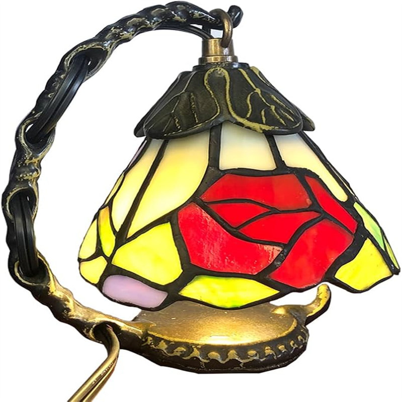 Tiffany Style Rose Pattern Small Colored Glass Table Lamp
