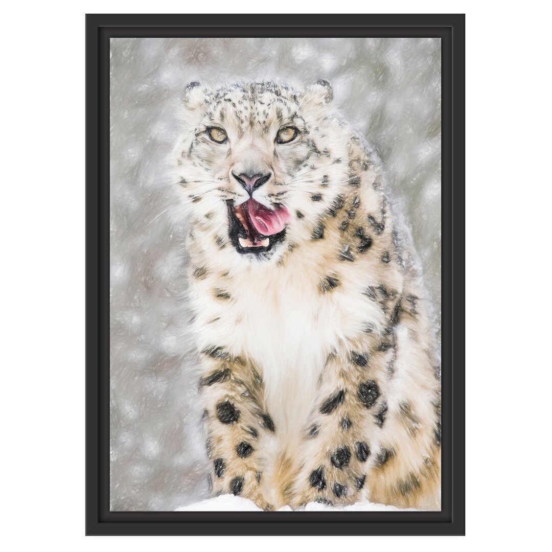 Gerahmtes Poster Leopard im Schnee