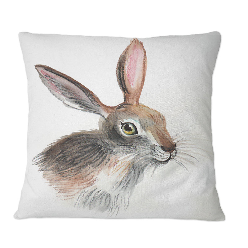 Portrait d'un lapin gris - Coussin décoratif à imprimé traditionnel, 16 po x 16 po