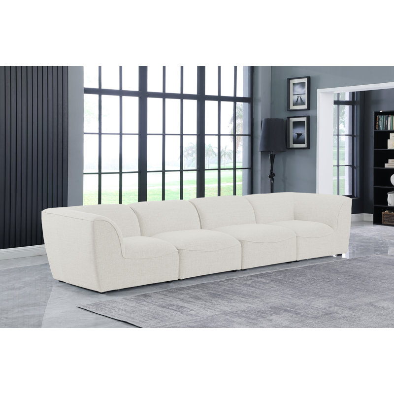 Arens 142'' Upholstered Sofa, Cream Linen Textured Fabric