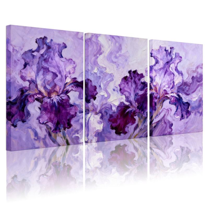 Plantes et fleurs, iris mauve, ensemble de 3 impressions sur toile, H 24 po x l 48 po