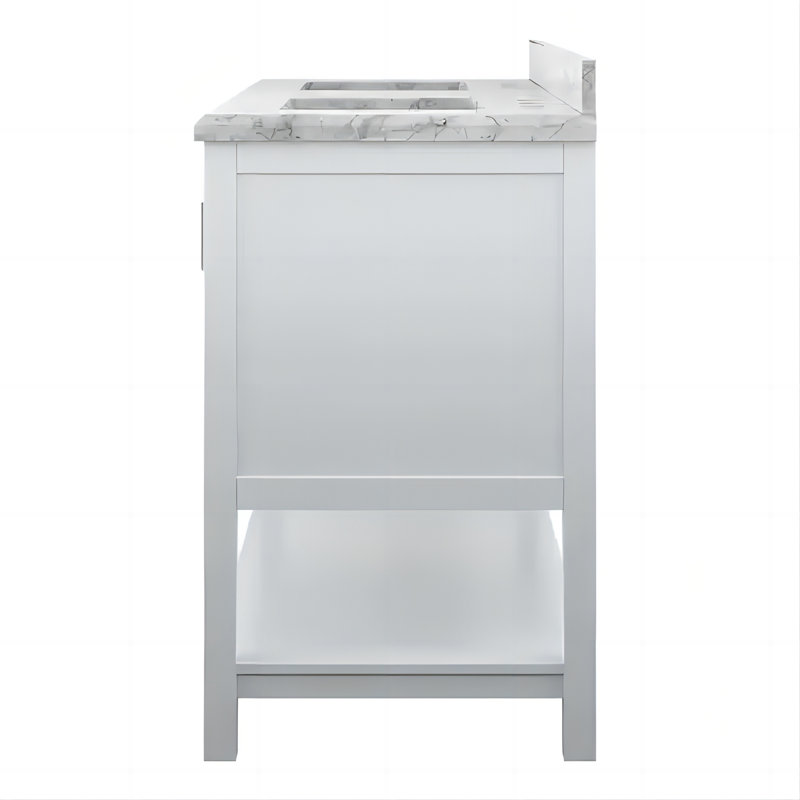 Meuble-lavabo double 61 po avec plateau en marbre Maximas, Blanc / Blanc