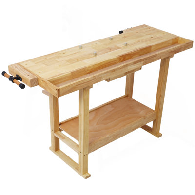 Établi en bois de 55 po - Établi en bois pour atelier de garage et maison, avec ensemble de pinces de bar 2 pièces 12 po x 3 po + 2 pièces 16 po x 4 3/4 po, paquet de 4