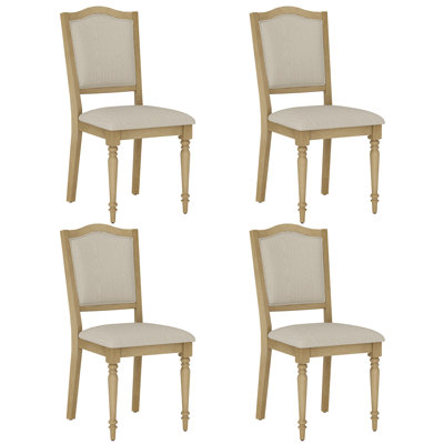 Set Of 4 Dining Chairs With Upholstered Back & Seat, Oak