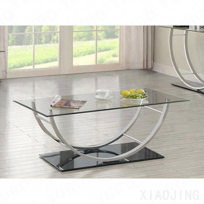Chrome Rectangular U-Shaped Glass Top Coffee Table