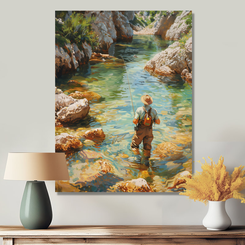 Pêche à la truite fluviale dans les montagnes II - Chasse et pêche, art mural, Toile tendue, H 32 po x l 24 po x P 1 po