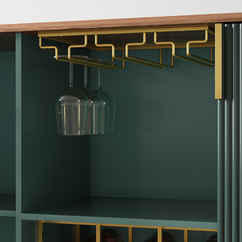 Bar moderne 47,2 po avec porte-bouteilles et rangement multi-usages, vert, Vert