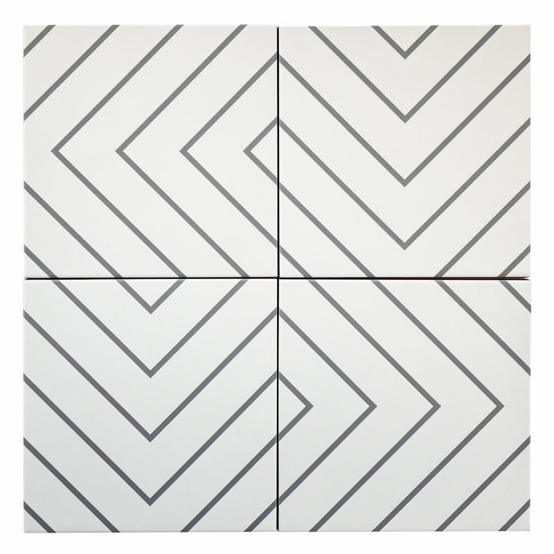 Astoria 8" x 8" Patterned Porcelain Tile, Blanc / gris