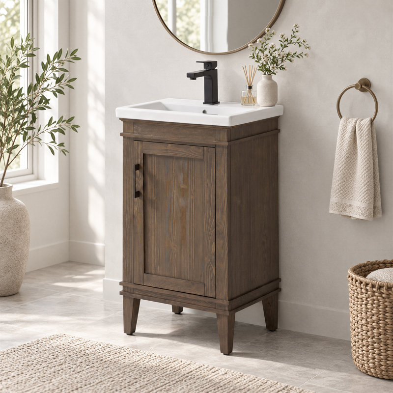 Ensemble de meuble-lavabo simple autoportant 20 po avec plateau en céramique Reynaldo, Cocoa Brown, 20"