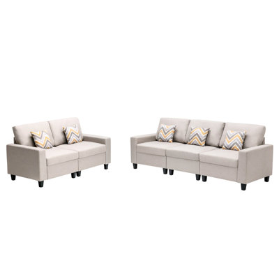 Ensemble de salon en tissu 95,5 "beige avec ensemble de coussins de siège confortables et interchangeables