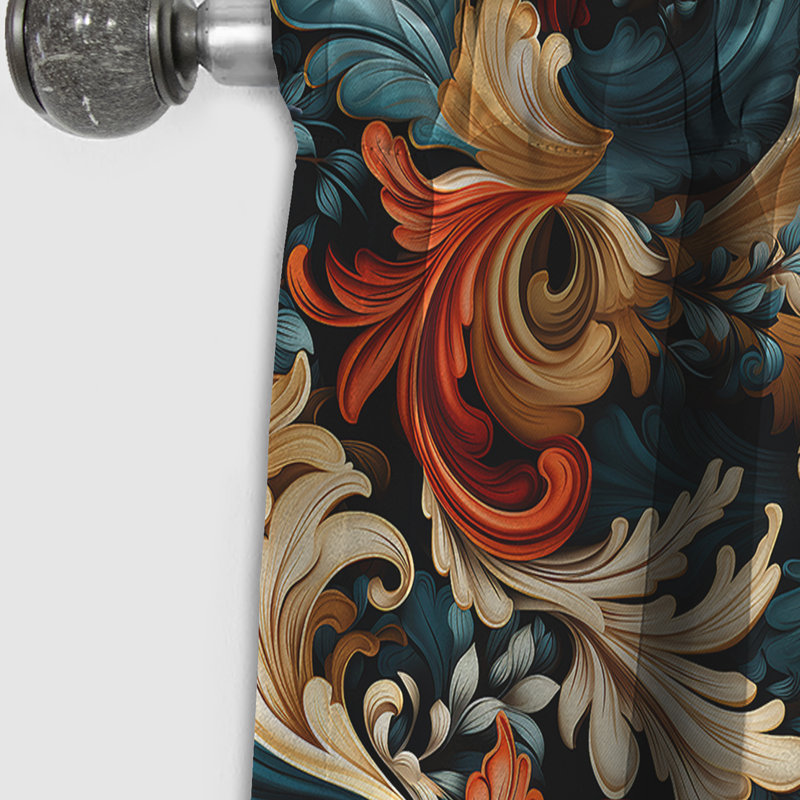 Rideau à motif floral - motif floral cachemire - 1 panneau, L 52 po x L 108 po