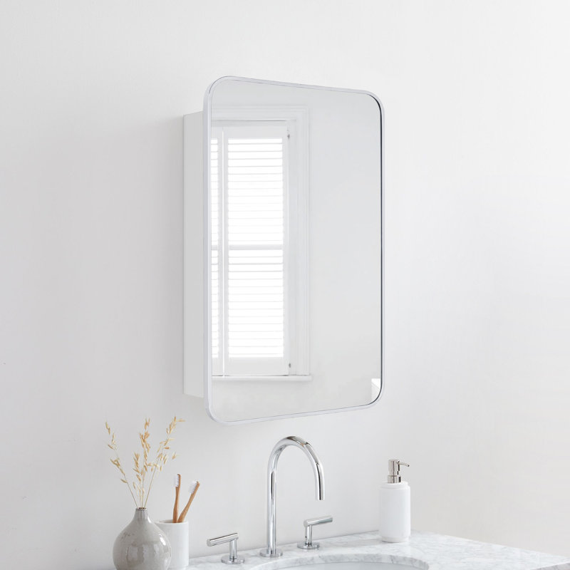 Garnes Recessed or Surface Mount Framed Medicine Cabinet with Adjustable Shelves, 29" H x 17.5" W x 4.84" D, Chrome