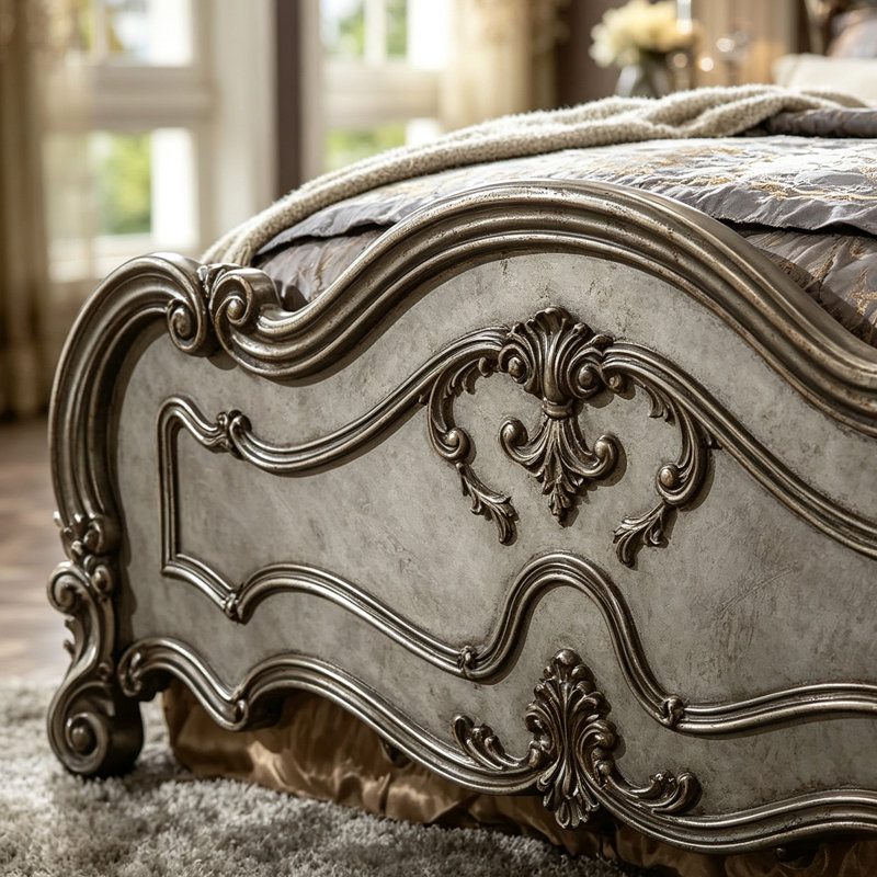 Grand lit en bois massif sculpté Ornate