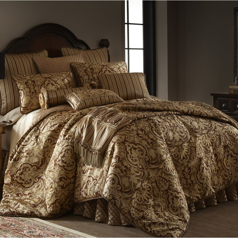 Ensemble de housse de couette Botticelli, Couette de grand lit et 2 taies décoratives, Brun