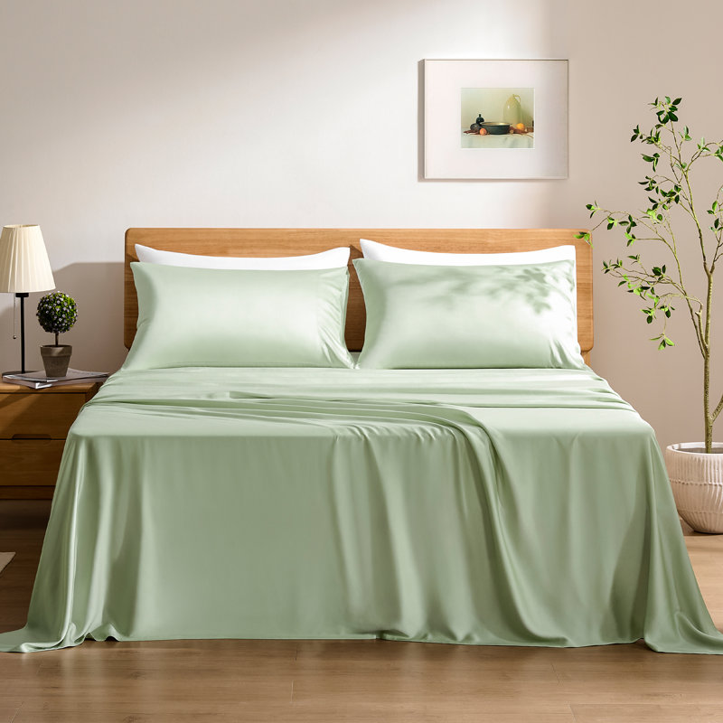 TOSMO Bamboo Viscose Sheets, Full Sheet Set with 2 Pillowcases, Light Green