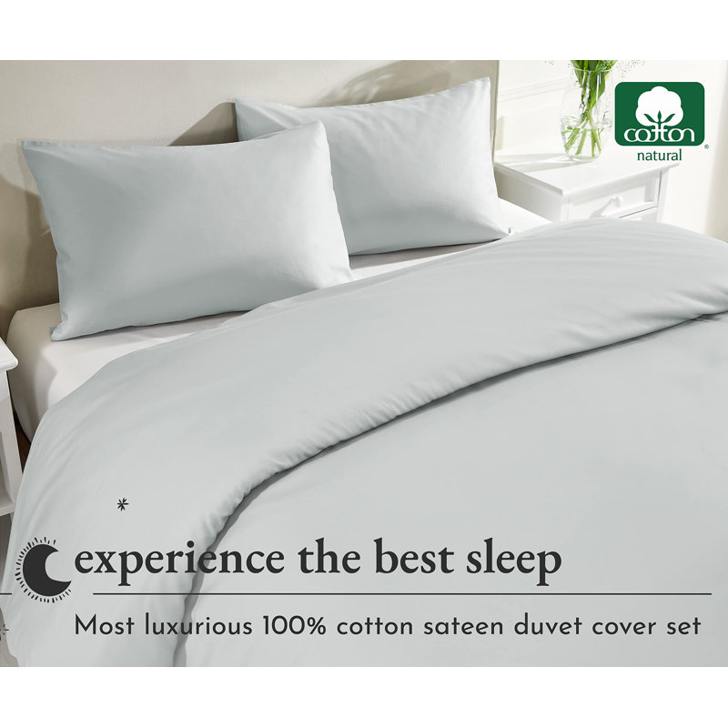 Light Grey 400 Thread Count Cotton Sateen Full/Queen Duvet Cover Set