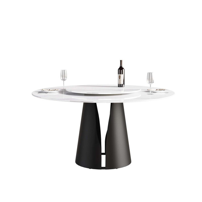 Table de salle à manger moderne en pierre artificielle ronde en acier au carbone, H 29,53 po x L 59,05 po x l 59,05 po, Blanc