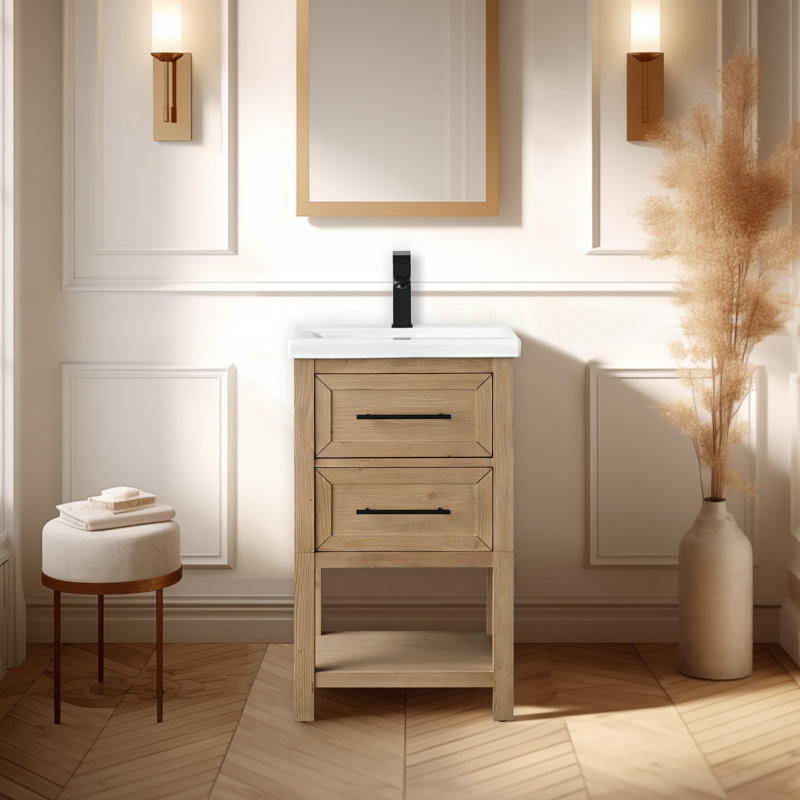 Meuble-lavabo simple 20 po avec plateau en céramique Bickley, Essence de sapin