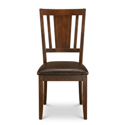 Ensemble de table à manger rectangulaire en bois massif au fini acajou, revêtement en similicuir, rallonge papillon et 4 chaises en similicuir