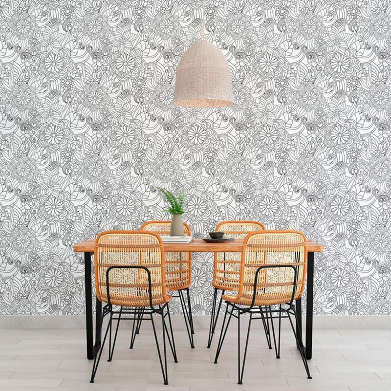 Rouleau de papier peint adhésif Hermila, Blanc / noir, L 126 po x l 24 po