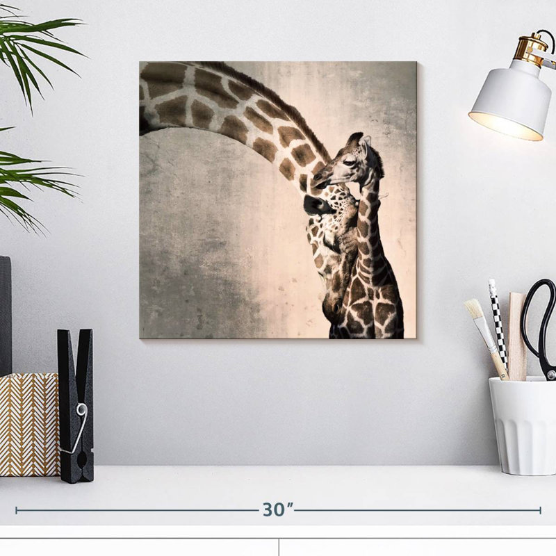 Brampt, mère et fils, girafe, H 16 po x l 16 po