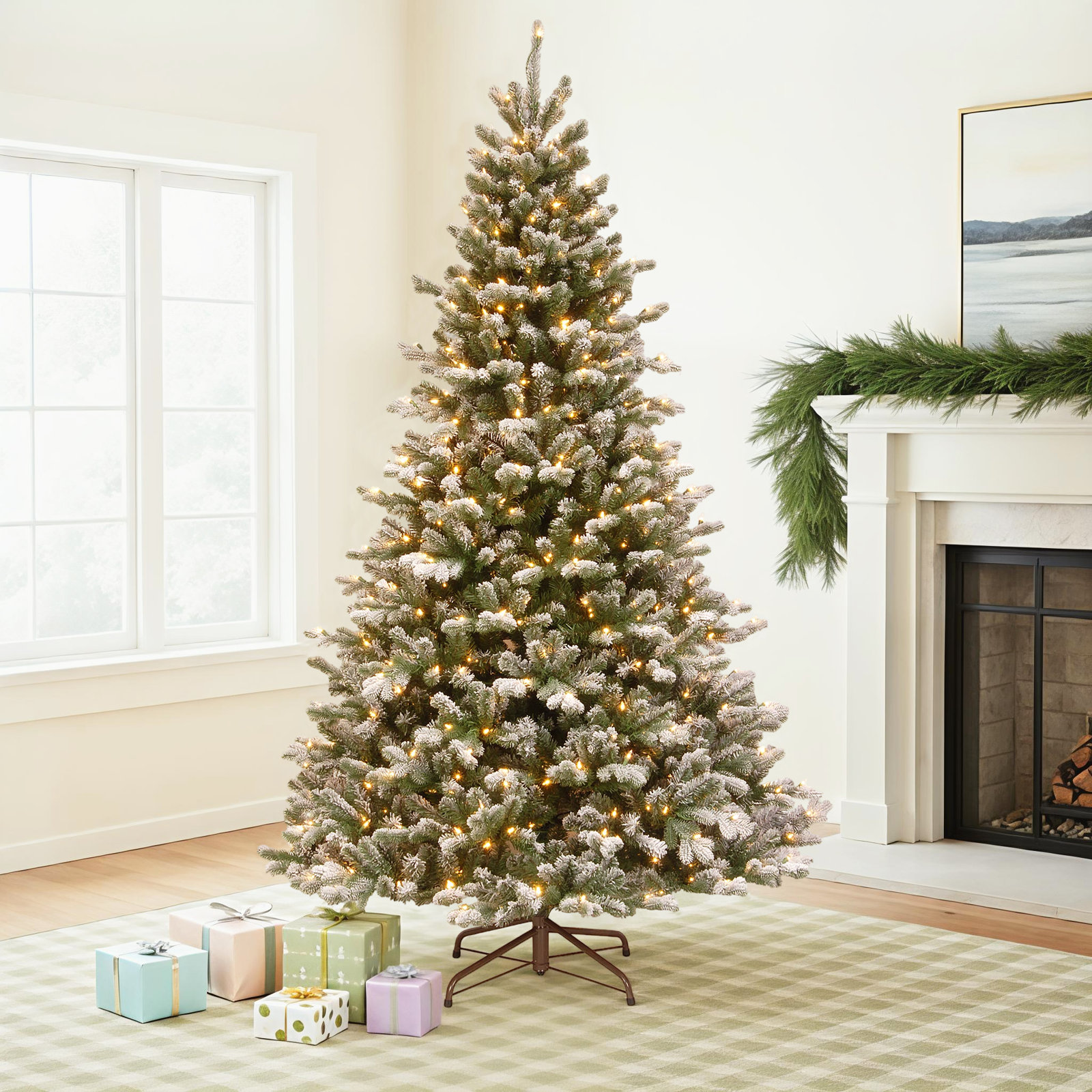 The Holiday Aisle® 7.5 ft. PowerConnect Snowy Sheffield Spruce with Warm White LED Lights