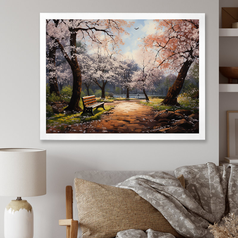 «Pink Springtime Park Floral Canopy II», art mural sur toile, Cadre de coin blanc fermé, H 16 po x l 32 po x P 1 po