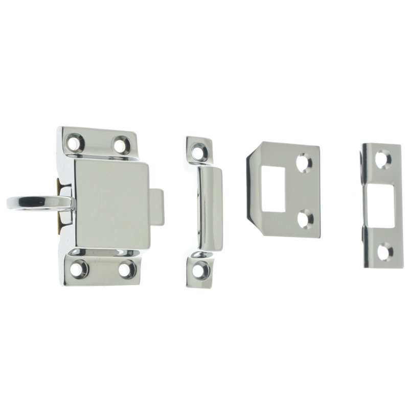 Solid Brass Transom Catch with 3 Strikes Latch/Catch/Bolt, Polished Chrome