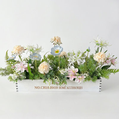 Arrangement de table à fleurs avec plateau en bois Spring Decor